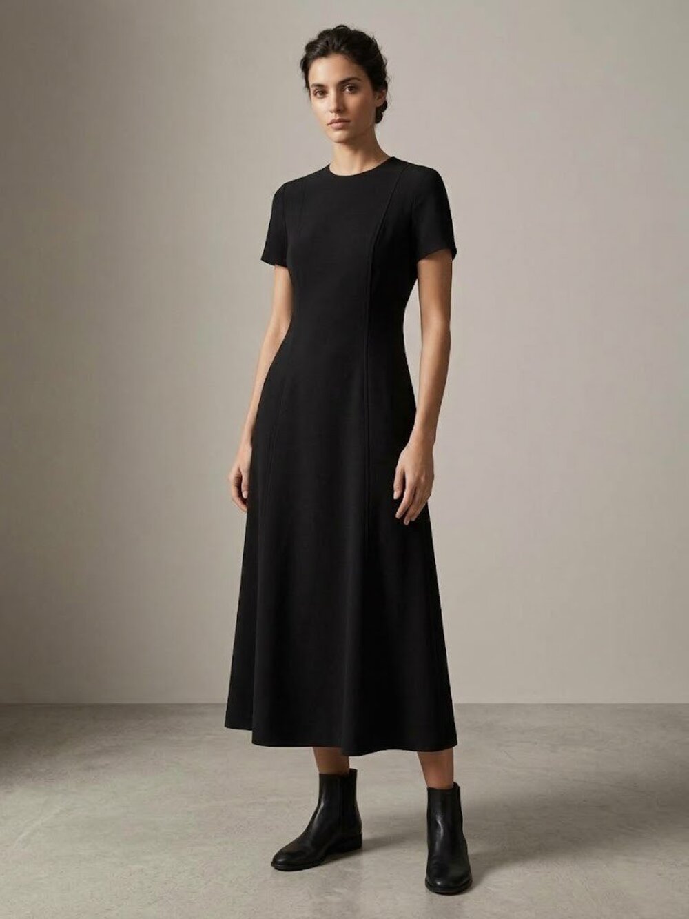 NWT Polo Ralph Lauren Fit & Flare Midi in Black Short Sleeve Crepe Dress 8 - Picture 1 of 7